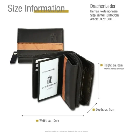 DrachenLeder schwarz braun Leder Portemonnaie Brieftasche OPZ100C