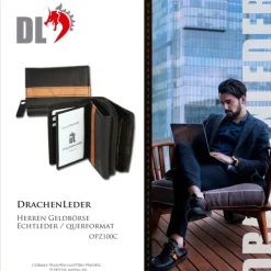 DrachenLeder schwarz braun Leder Portemonnaie Brieftasche OPZ100C