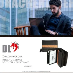 DrachenLeder schwarz braun Leder Portemonnaie Brieftasche OPZ100C