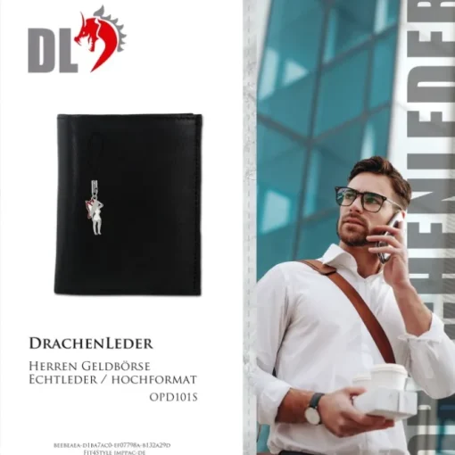 DrachenLeder schwarz Herren Portemonnaie Geldbeutel Leder OPD101S