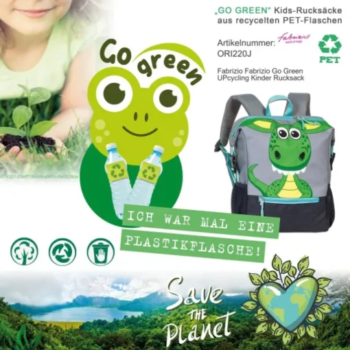 Fabrizio Go Green Kinderrucksack Drache Polyester, recycelt grau ORI220J