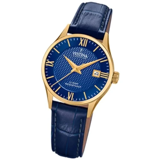 Festina Damen Armbanduhr Swiss Made F20011/3 Quarz Leder blau UF20011/3