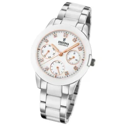 Festina Damen Armbanduhr F20497/1 Edelstahl Keramik silber weiß UF20497/1