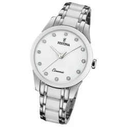 Festina Damen Armbanduhr F20499/1 Edelstahl Keramik silber weiß UF20499/1