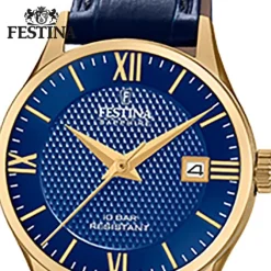Festina Damen Armbanduhr Swiss Made F20011/3 Quarz Leder blau UF20011/3