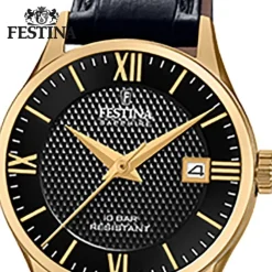 Festina Damen Armbanduhr Swiss Made F20011/4 Quarz Leder schwarz UF20011/4
