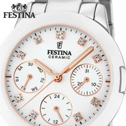 Festina Damen Armbanduhr F20497/1 Edelstahl Keramik silber weiß UF20497/1