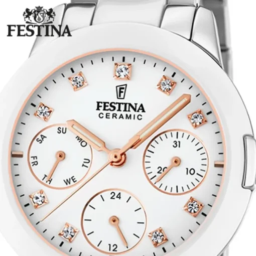 Festina Damen Armbanduhr F20497/1 Edelstahl Keramik silber weiß UF20497/1