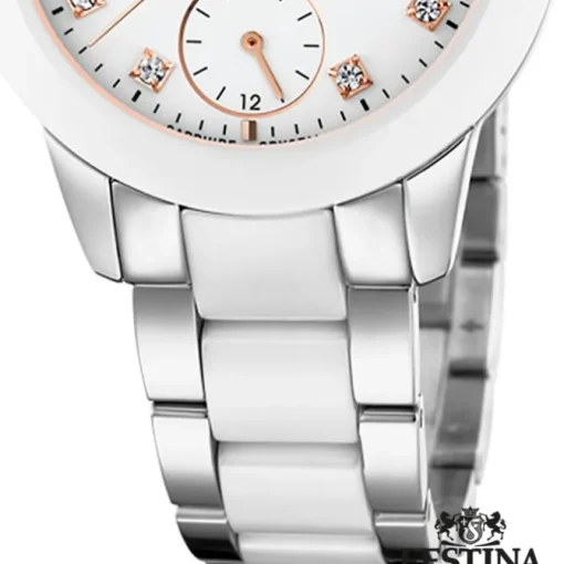 Festina Damen Armbanduhr F20497/1 Edelstahl Keramik silber weiß UF20497/1