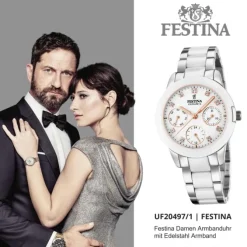 Festina Damen Armbanduhr F20497/1 Edelstahl Keramik silber weiß UF20497/1