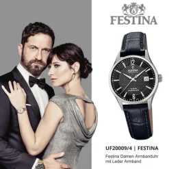 Festina Damen Armbanduhr Swiss Made F20009/4 Quarz Leder schwarz UF20009/4