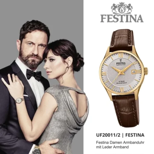 Festina Damen Armbanduhr Swiss Made F20011/2 Quarz Leder braun UF20011/2