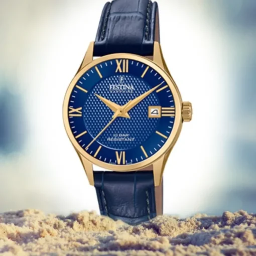 Festina Damen Armbanduhr Swiss Made F20011/3 Quarz Leder blau UF20011/3
