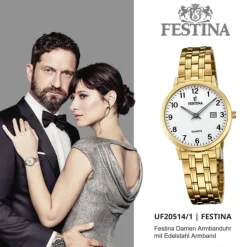 Festina Damen Armbanduhr Klassik F20514/1 Analog Edelstahl gold UF20514/1