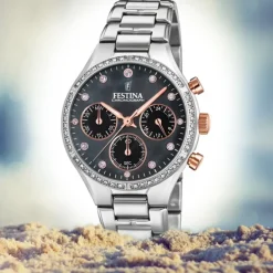 Festina Damen Armbanduhr Boyfriend F20401/4 Quarz Edelstahl silber UF20401/4