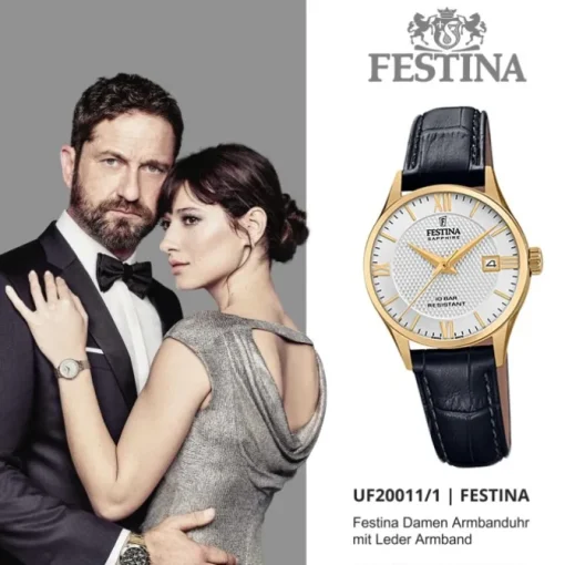 Festina Damen Armbanduhr Swiss Made F20011/1 Quarz Leder schwarz UF20011/1