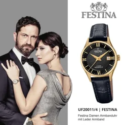 Festina Damen Armbanduhr Swiss Made F20011/4 Quarz Leder schwarz UF20011/4