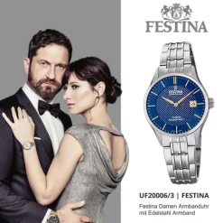 Festina Damen Armbanduhr Swiss Made F20006/3 Quarz Edelstahl silber UF20006/3