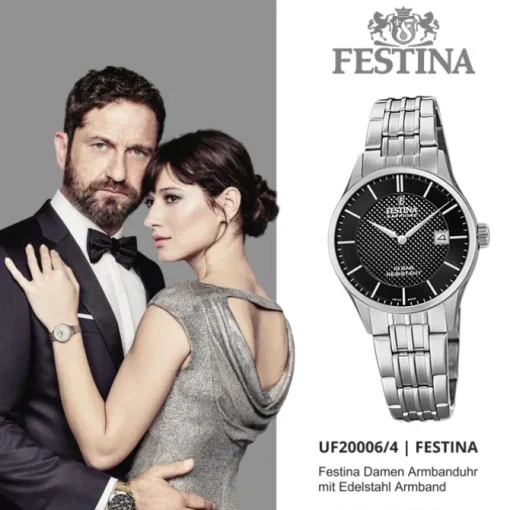 Festina Damen Armbanduhr Swiss Made F20006/4 Quarz Edelstahl silber UF20006/4