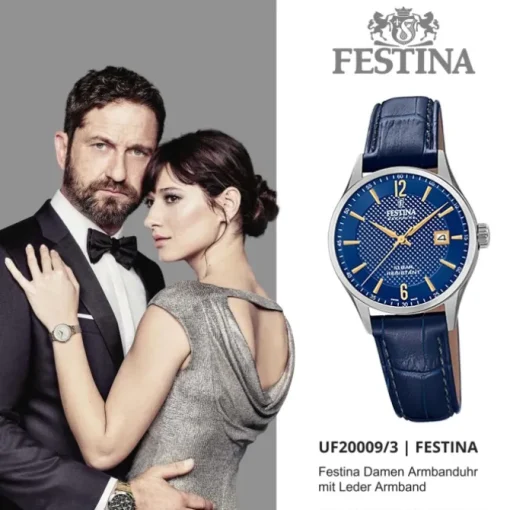 Festina Damen Armbanduhr Swiss Made F20009/3 Quarz Leder blau UF20009/3
