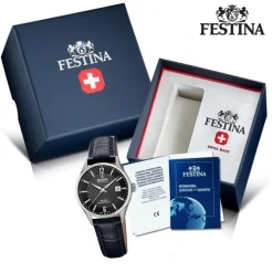 Festina Damen Armbanduhr Swiss Made F20009/4 Quarz Leder schwarz UF20009/4