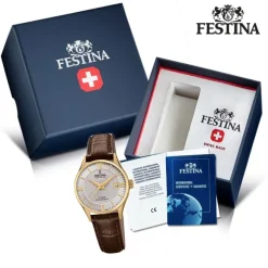 Festina Damen Armbanduhr Swiss Made F20011/2 Quarz Leder braun UF20011/2