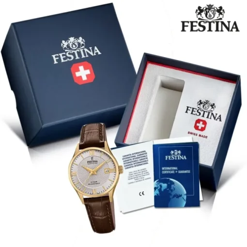 Festina Damen Armbanduhr Swiss Made F20011/2 Quarz Leder braun UF20011/2