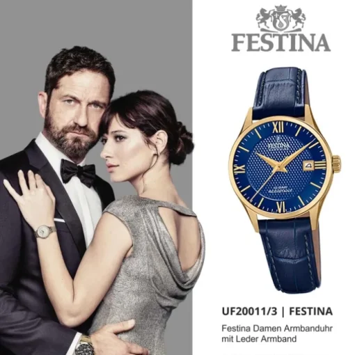 Festina Damen Armbanduhr Swiss Made F20011/3 Quarz Leder blau UF20011/3