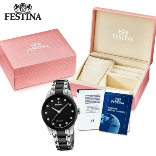 Festina Damen Armbanduhr F20499/3 Edelstahl Keramik silber schwarz UF20499/3