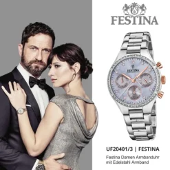 Festina Damen Armbanduhr Boyfriend F20401/3 Quarz Edelstahl silber UF20401/3