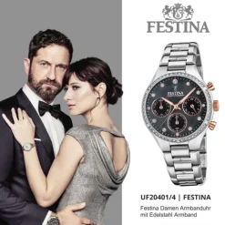 Festina Damen Armbanduhr Boyfriend F20401/4 Quarz Edelstahl silber UF20401/4