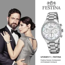 Festina Damen Armbanduhr Boyfriend F20401/1 Quarz Edelstahl silber UF20401/1