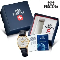 Festina Damen Armbanduhr Swiss Made F20011/1 Quarz Leder schwarz UF20011/1