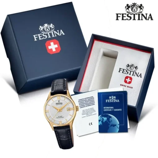 Festina Damen Armbanduhr Swiss Made F20011/1 Quarz Leder schwarz UF20011/1