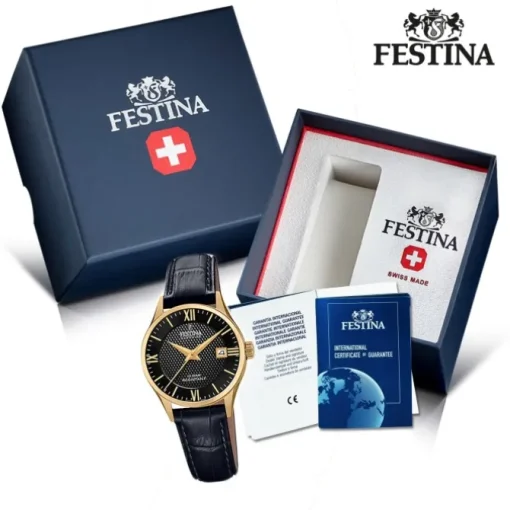 Festina Damen Armbanduhr Swiss Made F20011/4 Quarz Leder schwarz UF20011/4