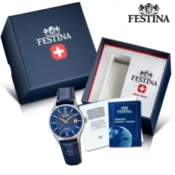 Festina Damen Armbanduhr Swiss Made F20009/3 Quarz Leder blau UF20009/3