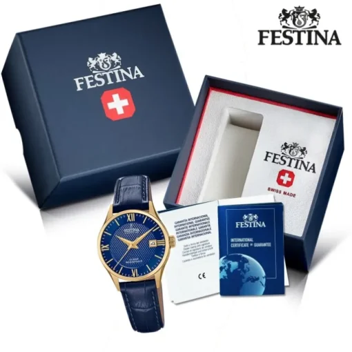 Festina Damen Armbanduhr Swiss Made F20011/3 Quarz Leder blau UF20011/3