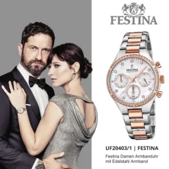 Festina Damen Armbanduhr Boyfriend F20403/1 Quarz Edelstahl silber UF20403/1