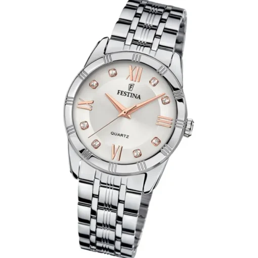Festina Damen-Armbanduhr Boyfriend Quarz Edelstahl silber rose UF16940/B