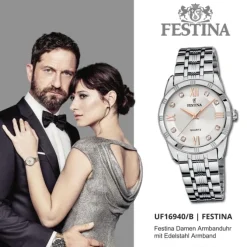 Festina Damen-Armbanduhr Boyfriend Quarz Edelstahl silber rose UF16940/B