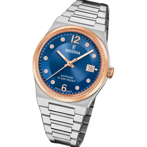 Festina Damenuhr Edelstahl silber rosé Festina Swiss Made Armbanduhr UF20037/2