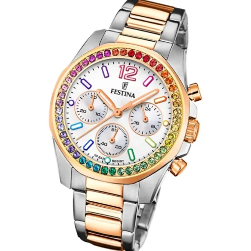 Festina Damenuhr Edelstahl silber rosé Festina Boyfriend Armbanduhr UF20608/2