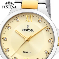 Festina Damenuhr Edelstahl silber gold Festina Boyfriend Armbanduhr UF20618/1