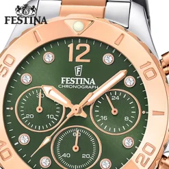 Festina Damenuhr Edelstahl silber gold Festina Boyfriend Armbanduhr UF20605/2
