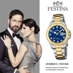 Festina Damenuhr Edelstahl silber gold Festina Boyfriend Armbanduhr UF20504/3