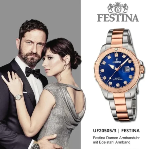 Festina Damenuhr Edelstahl silber gold Festina Boyfriend Armbanduhr UF20505/3
