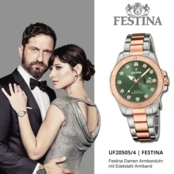 Festina Damenuhr Edelstahl silber gold Festina Boyfriend Armbanduhr UF20505/4
