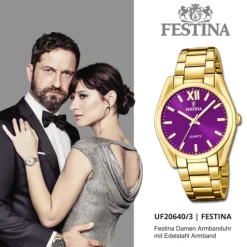 Festina Damenuhr Edelstahl gold Festina Boyfriend Armbanduhr UF20640/3
