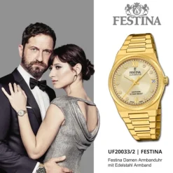 Festina Damenuhr Edelstahl gold Festina Swiss made Armbanduhr UF20033/2
