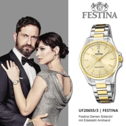 Festina Damenuhr Edelstahl silber gold Festina Solar Energy Solaruhr UF20655/3